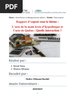 L'acte de La Main Levée D'hypothèque Et L'acte de Quitus: Quelle Interaction ?