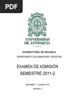 Examen de Admision Universidad de Antioquia 2011-2-1