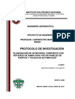 Protocolo de Investigación "Elaboración de Un Material Compuesto Con Refuerzo de Ramia para Uso en Paneles de Puertas y Toldos en Automoviles"