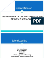 A Presentation On: The Importance of CSR Management in RMG Industry in Bangladesh