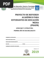 Primera Prueba de Avance de Lenguaje y Literatura - Primer Año de Bachillerato 2019