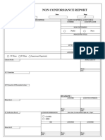 Non Conformance Report: Reg. Number Date