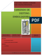 Tratamiendo de Destino: Embolsadora: Universidad Nacional Agraria La Molina Facultad de Industrias Alimentarias