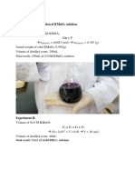 Part A: Preparation of Kmno Solution. Experiment I:: N 0.0025 (Mol) M 0.395 (G)