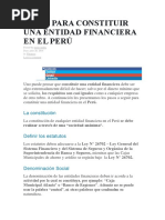 Pasos para Constituir Entidad Financiera en Peru