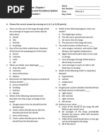 Science Test: Chapter I Respiratory and Circulatory System Term I, Semester I