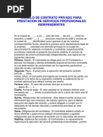 Modelo de Contrato Privado para Prestación de Servicios Profesionales Independientes