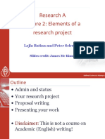 Research A Lecture 2: Elements of A Research Project