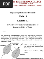 Unit: 1: Newton's Laws of Motion & Principle of Transmissibility of Force