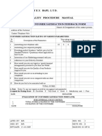 Sintex Bapl LTD Quality Procedure Manual: Customer Satisfaction Feedback Form