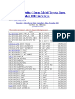 Price List: Daftar Harga Mobil Toyota Baru Bulan November 2012 Surabaya