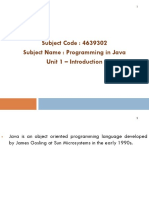 Subject Code: 4639302 Subject Name: Programming in Java Unit 1 - Introduction