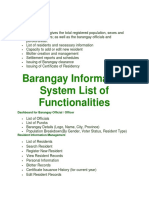 Barangay Information System List of Functionalities: System Overview System Description