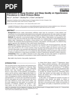 Interaction of Sleep Duration and Sleep Quality On Hypertension Prevalence in Adult Chinese Males