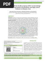 Evaluating Puberty Health Program Effect On Knowledge Increase Among Female Intermediate and High School Students in Birjand, Iran