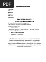 Properties of Light: Polarization Reflection Refraction Dispersion Diffraction Interference