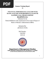 Summer Training Report at "Financial Performance Analysis With Ratio Analysis With Reference To South Eastern Coal Fields Limited" Bilaspur (C.G.)