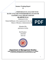 Summer Training Report at "Financial Performance Analysis With Ratio Analysis With Reference To South Eastern Coal Fields Limited" Bilaspur (C.G.)