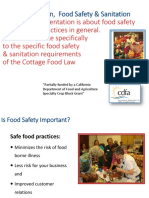 Sanitation Practices in General. It Does Not Relate Specifically To The Specific Food Safety & Sanitation Requirements of The Cottage Food Law