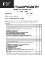 Attitude Towards Learning Mathematics of The Grade 9 Students of Juan Villablanca Memorial High School S.Y. 2019 - 2020