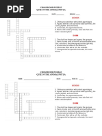 Crossword Puzzle Quiz of The Animal Phyla: NAME: - DATE: - PERIOD