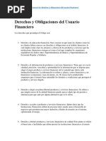 Derechos y Obligaciones Del Usuario Financiero Ecuatoriano