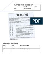 Physical Fitness Test - Score Sheet: Anthropometric Measurements