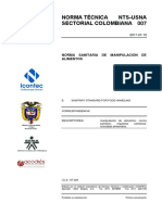 Norma Técnica Nts-Usna Sectorial Colombiana 007: Norma Sanitaria de Manipulación de Alimentos