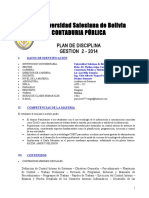 Universidad Salesiana de Bolivia Contaduria Pública: Plan de Disciplina GESTION 2 - 2014