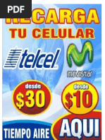 Recargas Telcel y Movistar. Letrero Comun