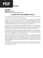 A Cure For The Common Cold?: General Training Reading Section 1 Questions 1-14