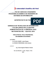 GERENCIA DE TECNOLOGIA DE INFORMACIÓN Y SU INFLUENCIA EN LA GESTIÓN ADMINISTRATIVA DE LA EMPRESA JOAO MOTOPARTES SRL - IQUITOS, 2019 - Corregido