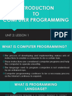 TO Computer Programming: Unit 2: Lesson 1