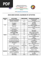 School Calendar of Activities - 2019-2020