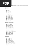 Ejemplos de Multiplicación de Expresiones Algebraicas