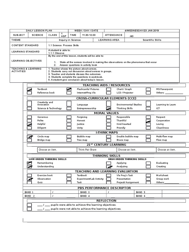 Daily Lesson Plan Sains DLP | PDF | Lesson Plan | Learning