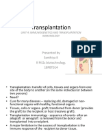 Transplantation: Presented by Santhiya K II M.SC Biotechnology 18PBT014