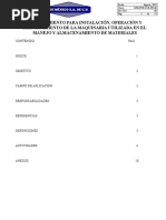 SPM-PUE-CSH-PR-06 Procedimiento para Instalación, Operación y Mantenimiento de La Maquinaria Utilizada en El Manejo y Almacenamiento de Materiales