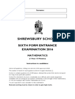 ShrewsburySchool 6thFormSpecimenPaper Maths