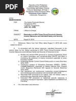 August 9, 2019 Action Taken Re Reminders On NPA Threat Group Terroristic Attacks Counter Measures and Individual Safety and Security