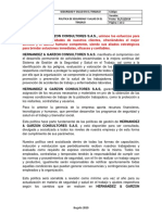 Politica Seguridad y Salud en El Trabajo H&G