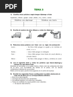 Tema 3 (El Diptongo, El Hiato, La Oracion, La Interjecion, Palabras Antonimas