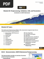 Module 04: Postprocessing, Validation, CAD, and Parameters: Introduction To ANSYS Mechanical