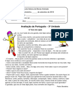 Avaliação de Portugues 3º Ano 2019