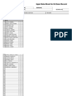 Input Data Sheet For E-Class Record: Region Division School Name School Id