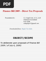 Finance Bill 2009 - Direct Tax Proposals: Presentation By: CA. Kapil Goel, ACA, LLB Chartered Accountant New Delhi