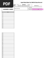 Learners' Names: Input Data Sheet For SHS E-Class Record