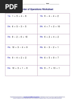 Order of Operations Worksheet