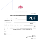 Format of The Certificate of Date of Birth (For Students) : (In Concerned School Letter Head)