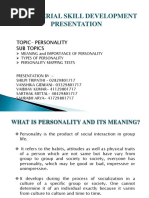 Managerial Skill Development Presentation: Topic-Personality Sub Topics